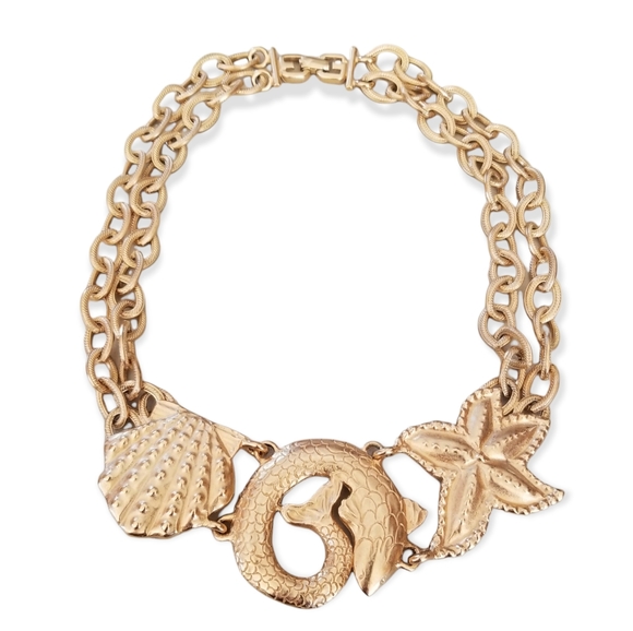 Vintage Diane Von Furstenberg Couture Gold Tone Nautical Statement Necklace - Picture 5 of 14